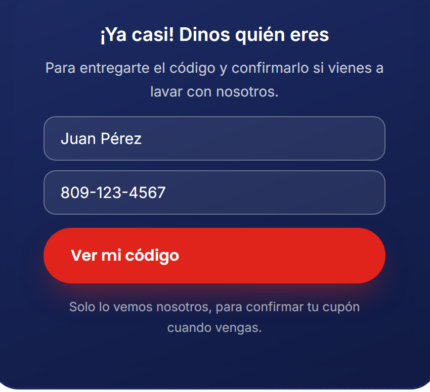 Formulario para escribir nombre y teléfono