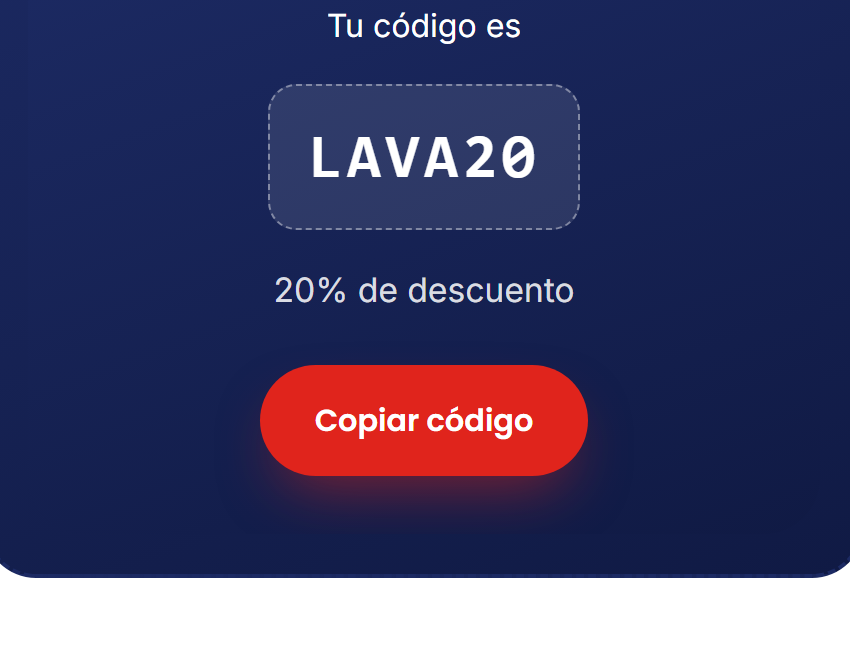 Código de descuento revelado con botón para copiarlo
